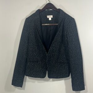 LOFT Black Textured Twill Blazer with Lapels and Closure‎